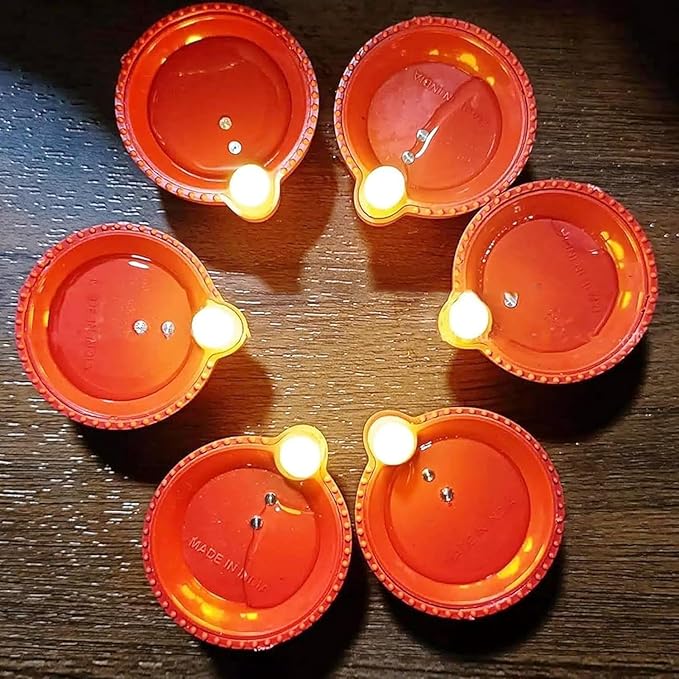 Water Sensor LED Diyas for Home Decor | Festivals Decoration Diwali Light Plastic Table Diya Set ( Pack of 12 )