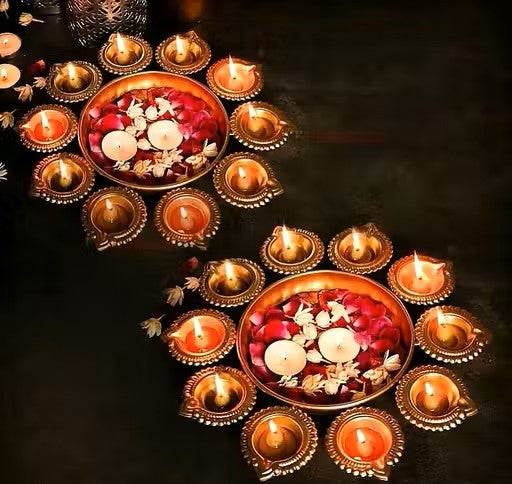Handicraft studio Metal Urli for Decoration in gold Colour 10 Diya pack of 1 Diwali Decor / home decor.