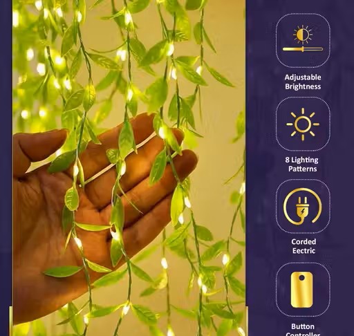 Artificial(200 LED's) Leaf Curtain String Light with 8 Modes Remote Control Adjustable Brightness USB Plug Fairy Lights for Bedroom Garden Birthday & Festive Decor (10x3 Feet, Warm White)