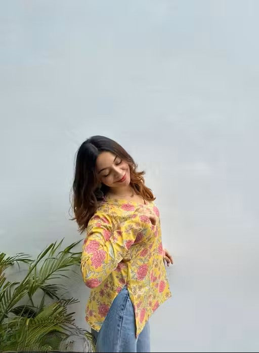 Women’s Stylish Floral Cotton short kurti