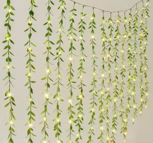 Artificial(200 LED's) Leaf Curtain String Light with 8 Modes Remote Control Adjustable Brightness USB Plug Fairy Lights for Bedroom Garden Birthday & Festive Decor (10x3 Feet, Warm White)