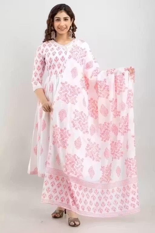 Anarakali kurti and dupatta pink