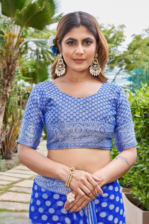 Georgette Royal Blue Elegant Zari Woven Saree