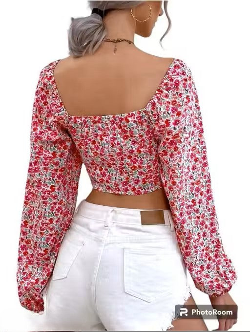 Floral Print Square Neck Puff Sleeve