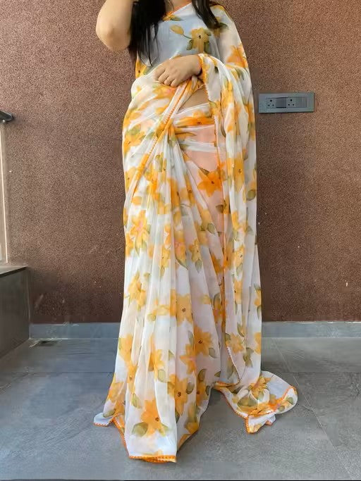 YELLOW FLOWER DESIGNER SAREE