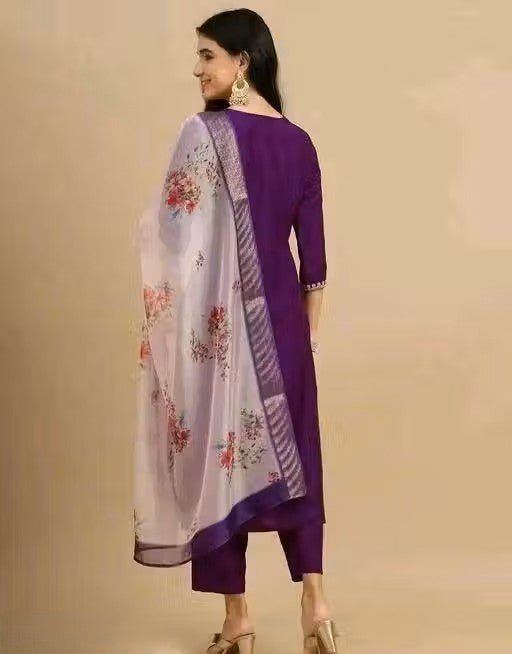 FANCY PURPLE KURTA SET WITH DUPATTA & PANT