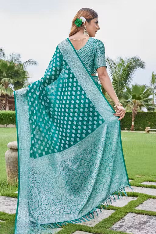 Georgette Green Royal Zari Woven Saree