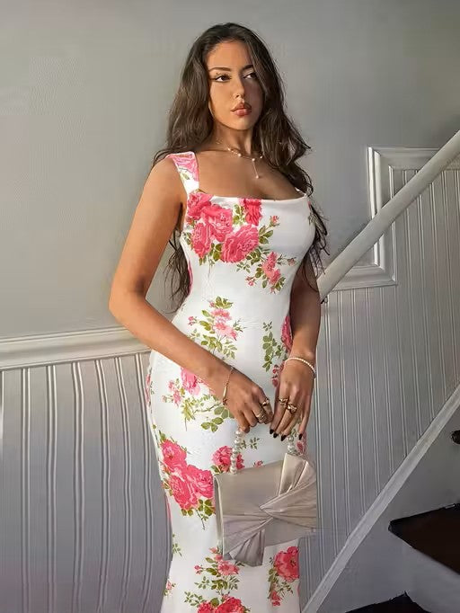 Trendy Floral Bodycon Maxi Dress