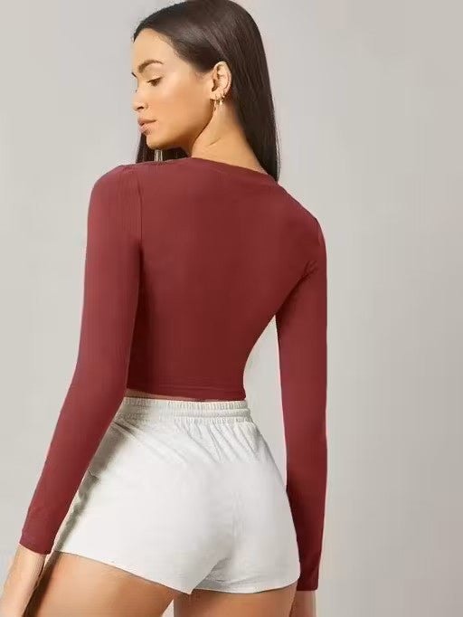 Deep neck maroon top