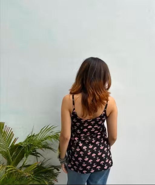 Black with a pink floral kurti