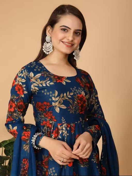 WOMEN'S PRINTED DAILY WEAR KURTA AND PANT SET WITH DUPATTA