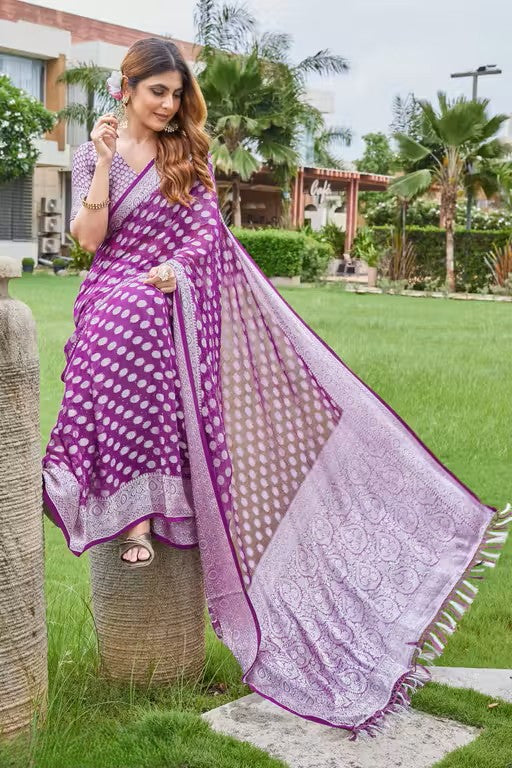 Georgette Wine Regal Zari Weaving Saree