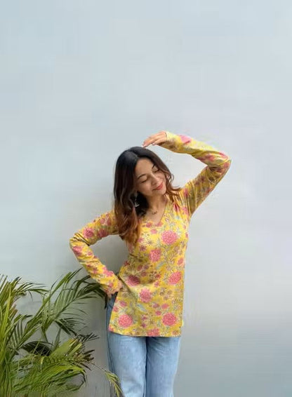 Women’s Stylish Floral Cotton short kurti