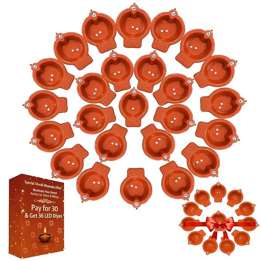 Water Sensor LED Diyas for Home Decor | Festivals Decoration Diwali Light Plastic Table Diya Set ( Pack of 12 )