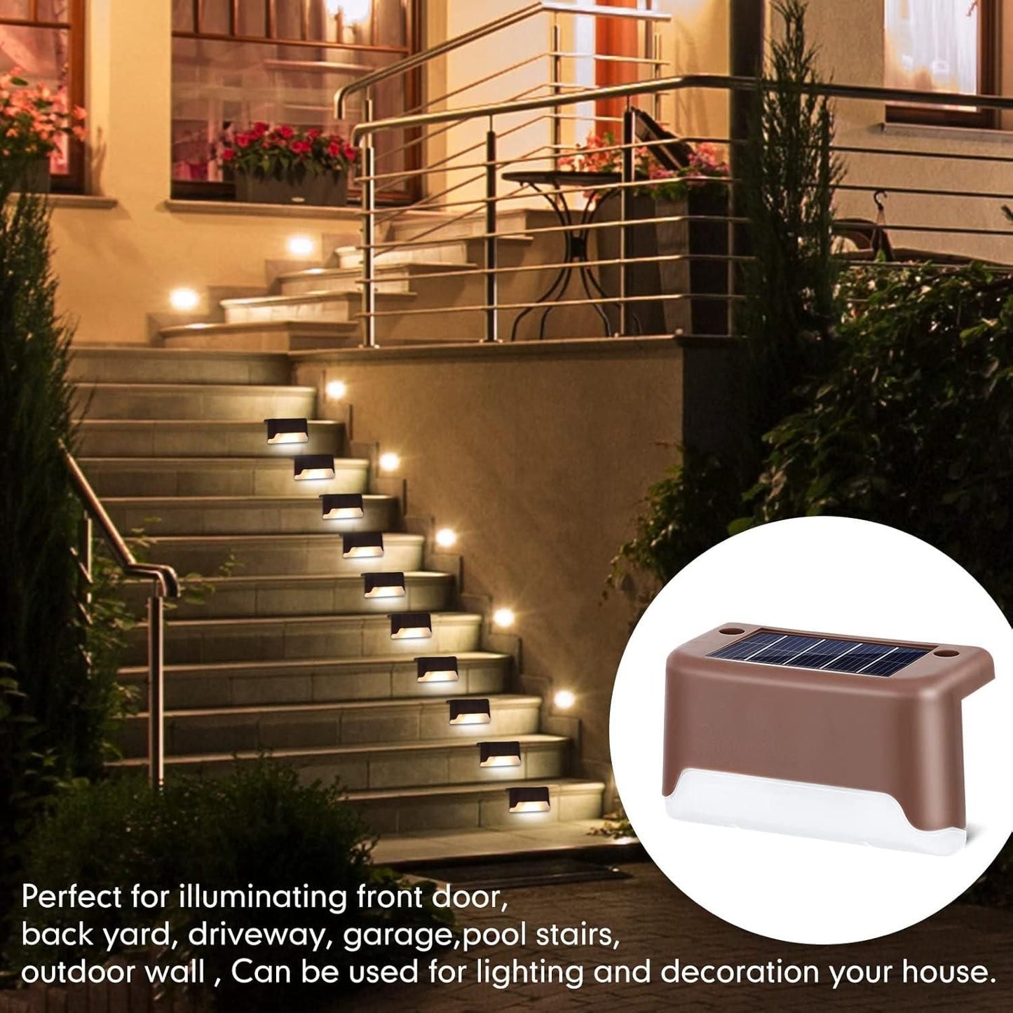 [ PACK OF 4 ]Step Lights Waterproof LED Solar Power Outdoor Fence Light for Deck Stair Railing, Outside Lighting for Wall Garden Backyard Patio Balcony Décor