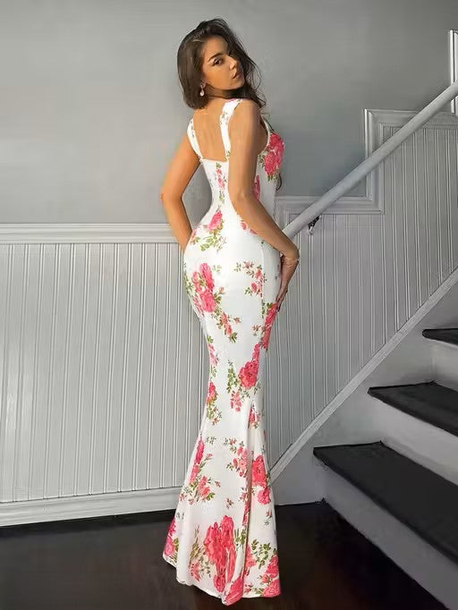 Trendy Floral Bodycon Maxi Dress