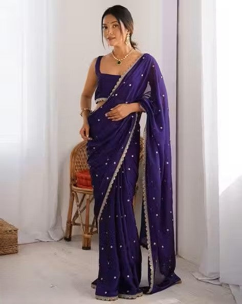 Trending Beautiful dola silk EMBROIDERY worked lace SAREE WITH BLOUSE PIECE