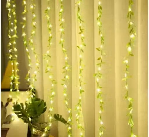 Artificial(200 LED's) Leaf Curtain String Light with 8 Modes Remote Control Adjustable Brightness USB Plug Fairy Lights for Bedroom Garden Birthday & Festive Decor (10x3 Feet, Warm White)