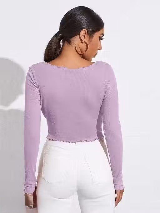 V- neck full sleeve top (Lavender)