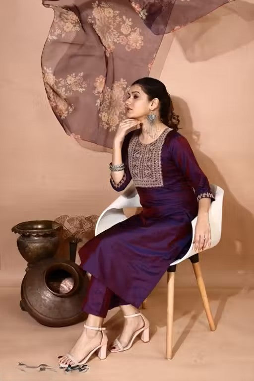 Embroidery Kurti Pant And Dupatta