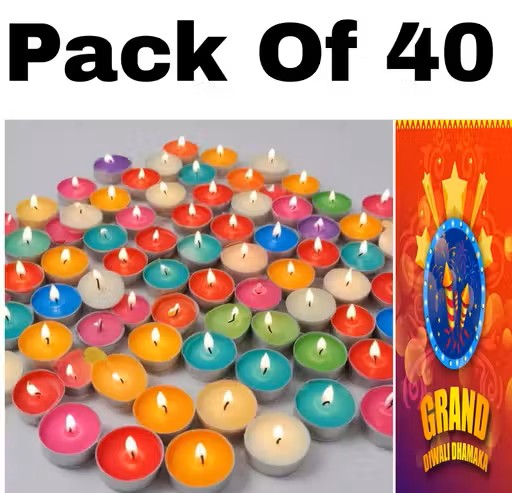 Tea Light Candle Pack of 40 Multi Colour 100% Organic Wax.