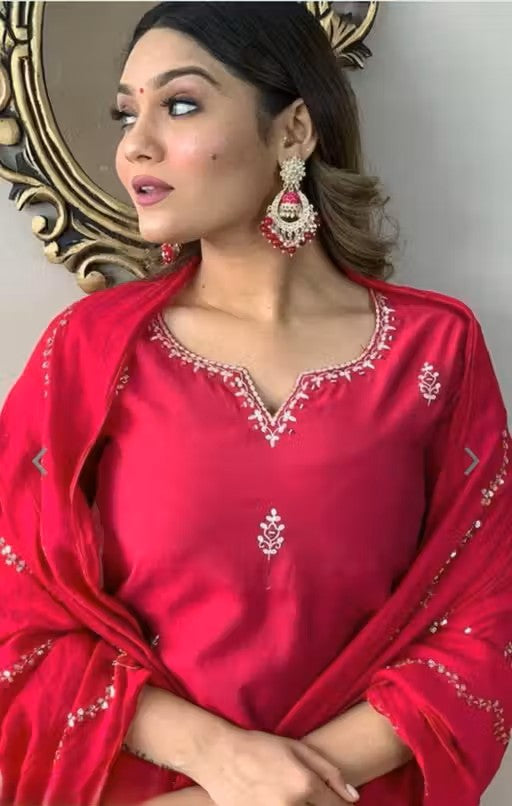 cotton kurta pant set with silk dupatta