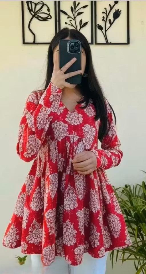 cotton red print peplum top