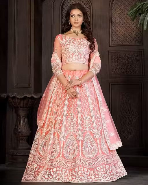Semi-Stitched Lehenga with Unstitched Blouse and inner fabric with Stitched Dupatta
