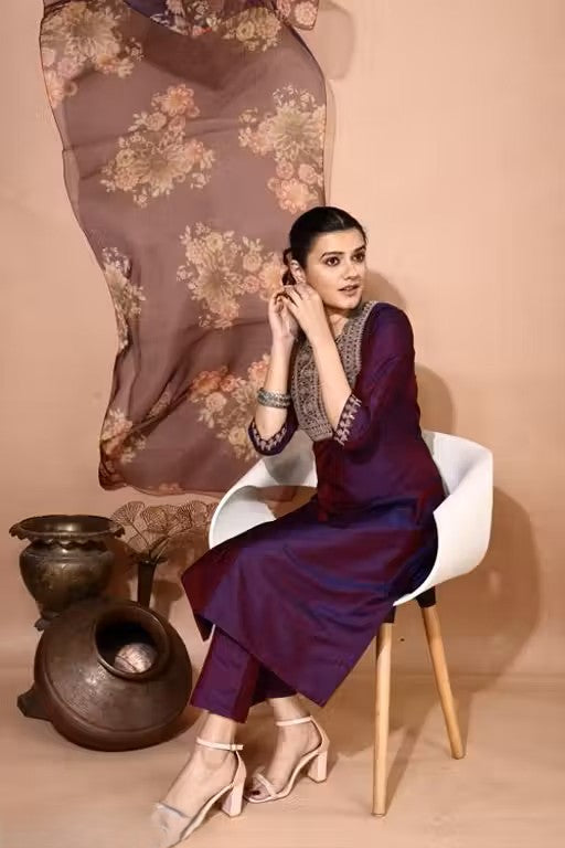 Embroidery Kurti Pant And Dupatta