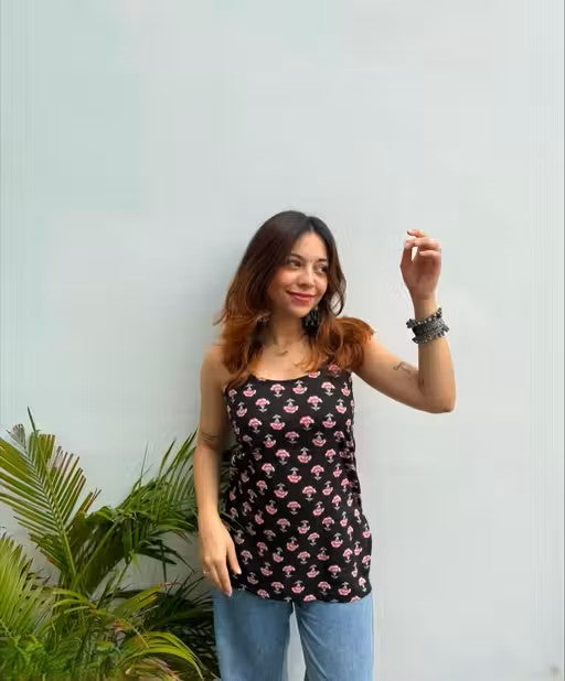 Black with a pink floral kurti