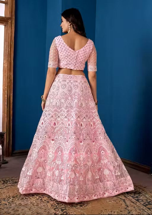 Embroidered Thread Work Semi-Stitched Lehenga & Unstitched Blouse With Dupatta