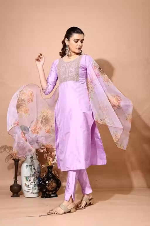 Embroidery Kurti Pant And Dupatta