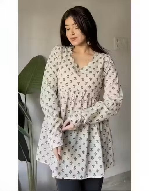 White & Black Printed Peplum Top