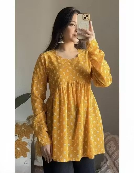 Bright Yellow Printed Peplum Top