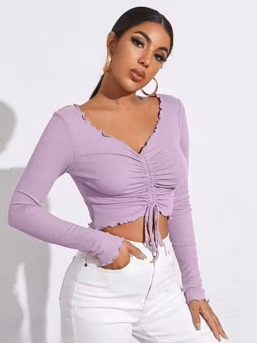 V- neck full sleeve top (Lavender)