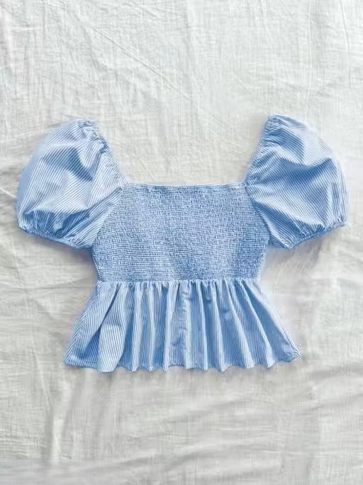 Cotton Stripe Puff Sleeve Shirt