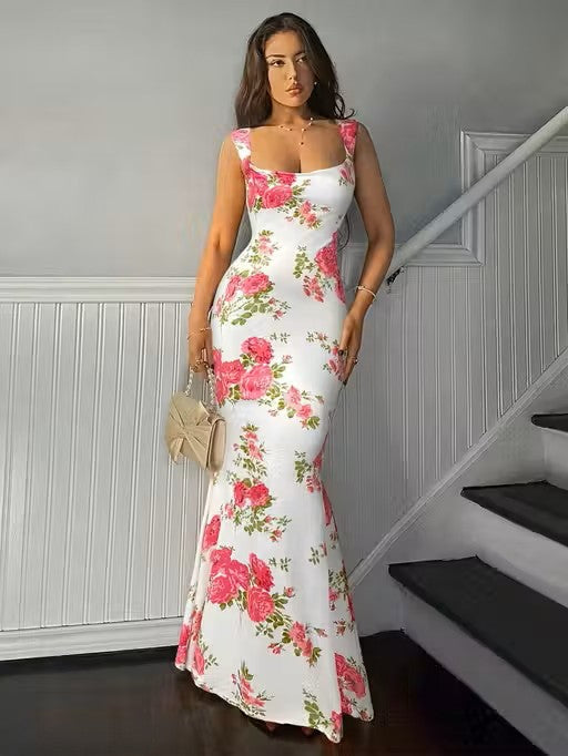 Trendy Floral Bodycon Maxi Dress