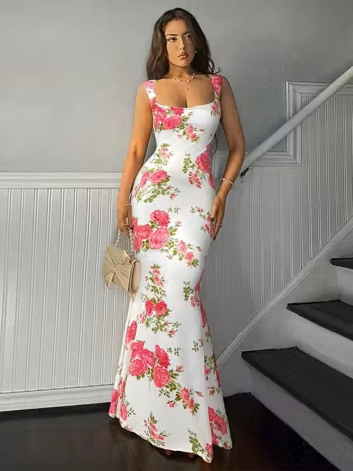 Trendy Floral Bodycon Maxi Dress