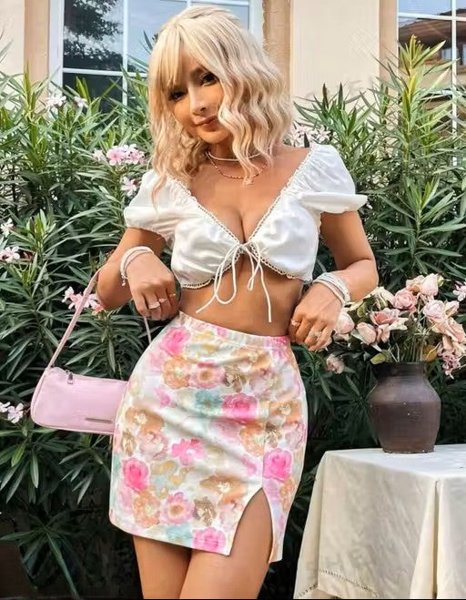 Mini Printed Pink Skirt For Women