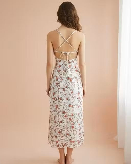 Trendy Floral Printed Backless Lycra Maxi Dress