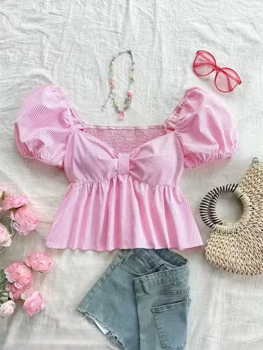 Cotton Stripe Puff Sleeve Shirt