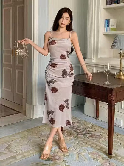 Floral Print Spaghetti Strap Bodycon Dress