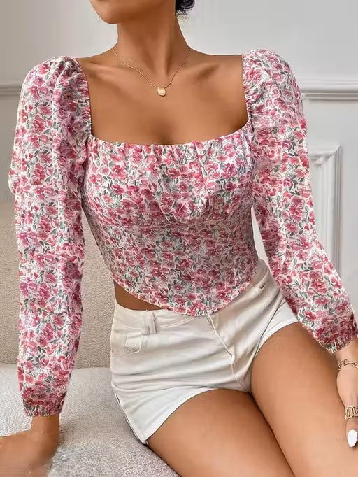 Floral Print Square Neck Puff Sleeve