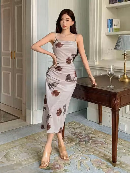 Floral Print Spaghetti Strap Bodycon Dress