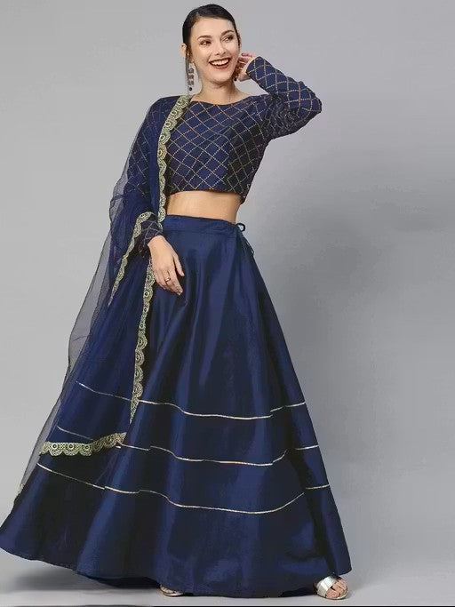 Embroidered Semi-Stitched Lehenga Choli & Unstitched Blouse With Dupatta