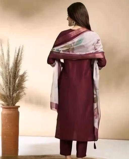 FANCY REYON SLUB KURTA SET WITH DUPATTA