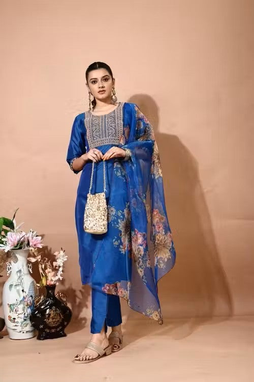 Embroidery Kurti Pant And Dupatta
