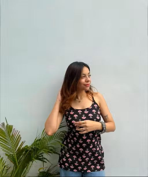 Black with a pink floral kurti