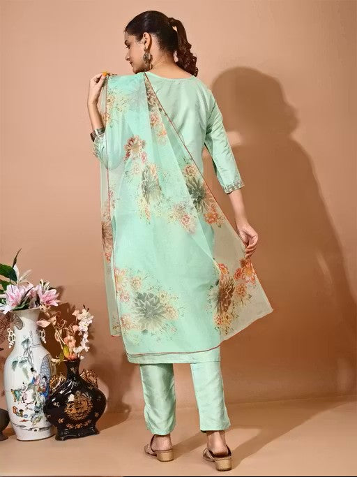 Embroidery Kurti Pant And Dupatta