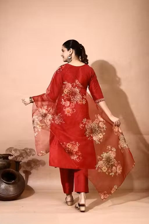 Embroidery Kurti Pant And Dupatta